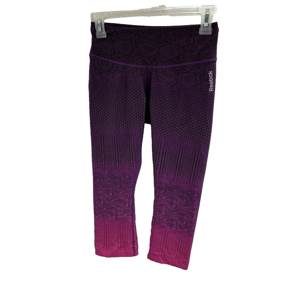 Reebok Womens Size S Capri Leggings Purple Pink Ombre Stretch Activewear